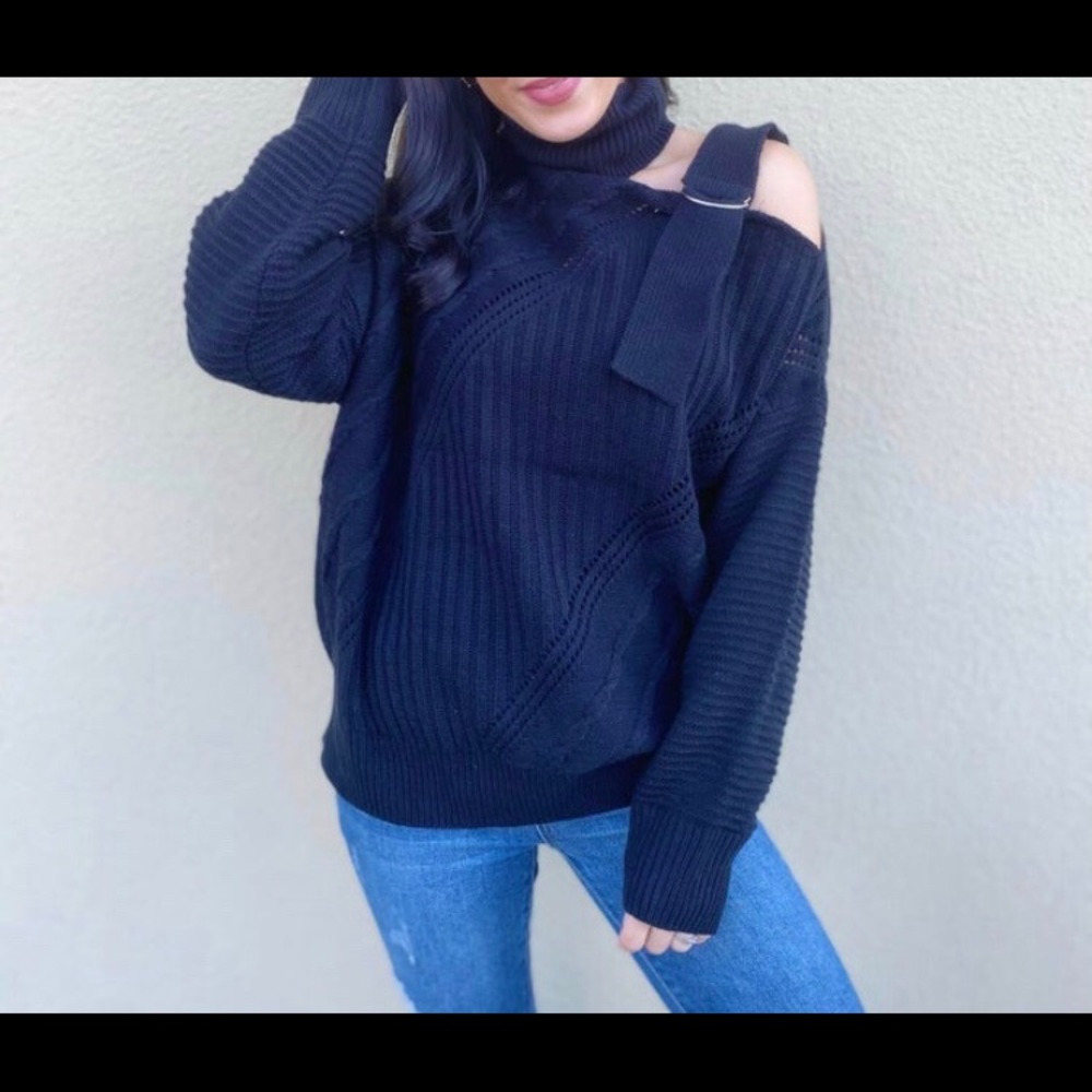 Black cold shoulder sweater